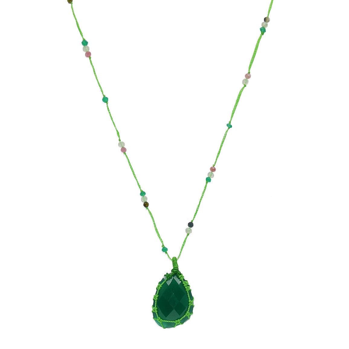 Sautoir vert onyx verte prehnite et tourmaline