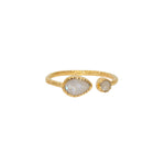 Bague dorée ouverte martelée pierre goutte - PIERRE DE LUNE