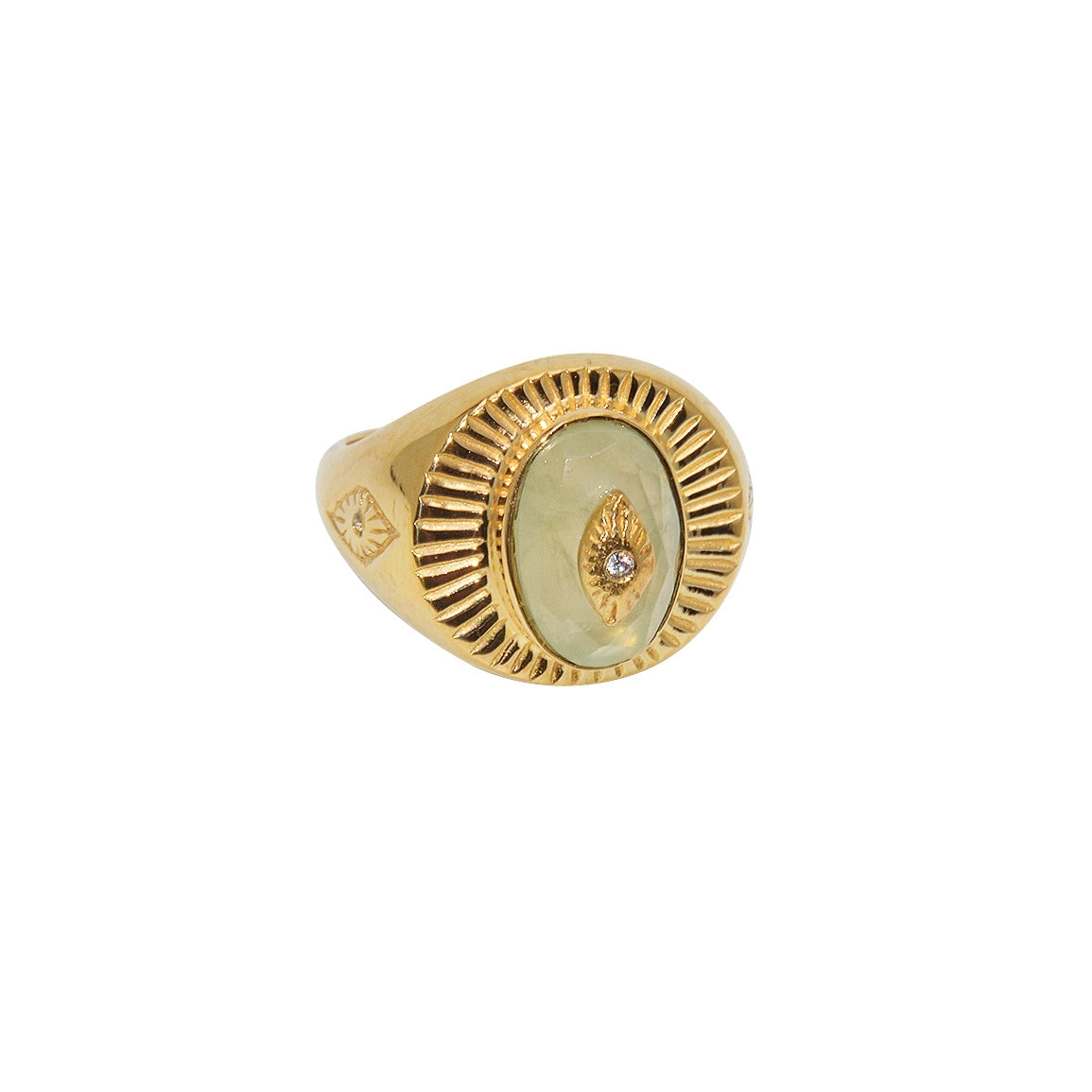 Chevalière dorée pierre et oeil zircon