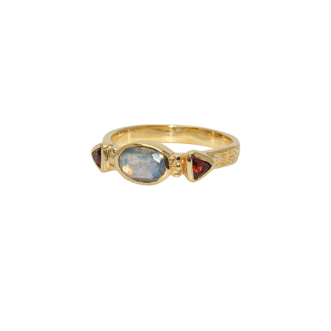 Bague dorée motifs fleurs et pierres