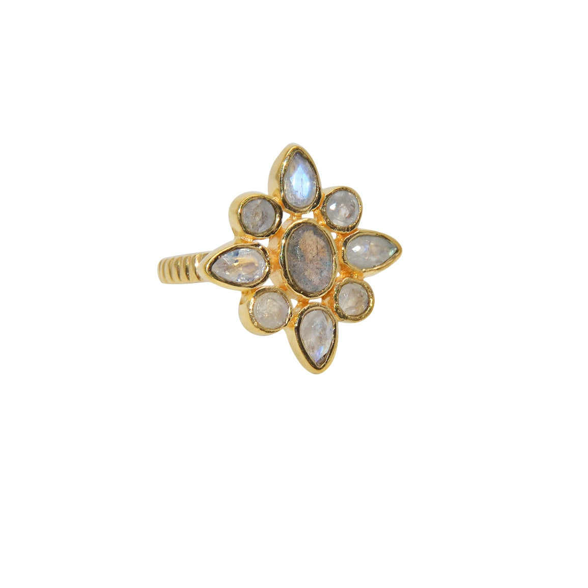 Bague dorée fleur duo de pierres