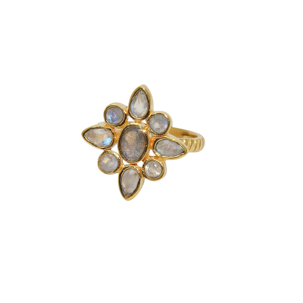Bague dorée fleur duo de pierres