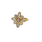 Bague dorée fleur duo de pierres