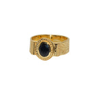 Bague chevalière dorée texturée et pierre - Bagues