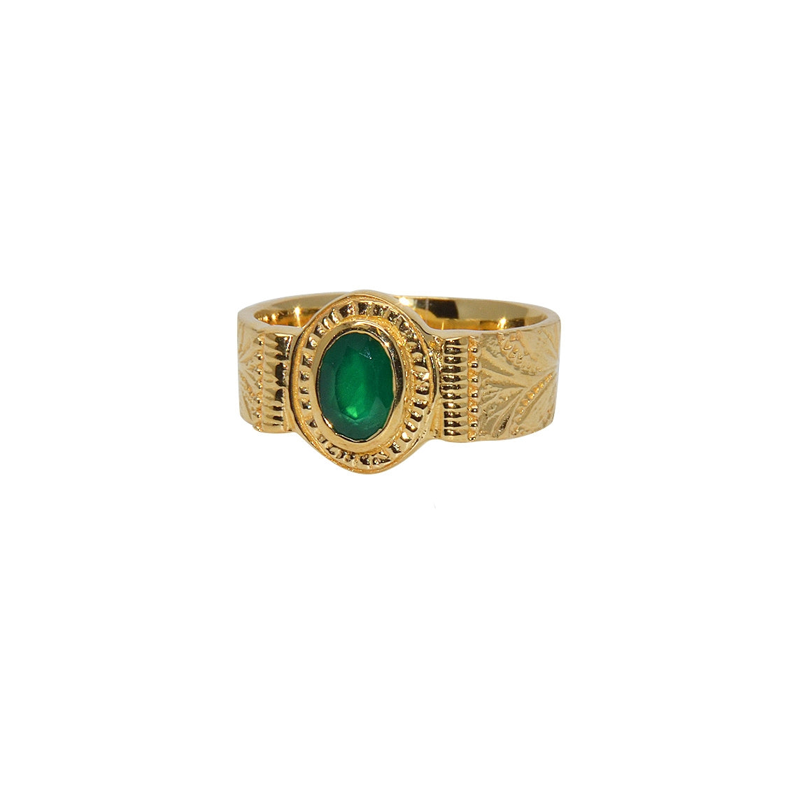 Bague chevalière dorée texturée et pierre - Bagues