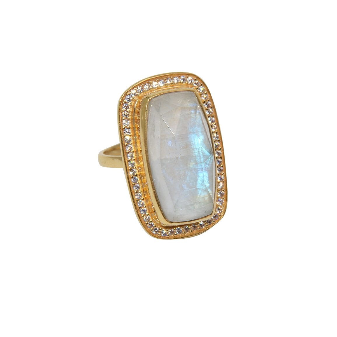 Bague dorée XXL pierre cristal et zircons