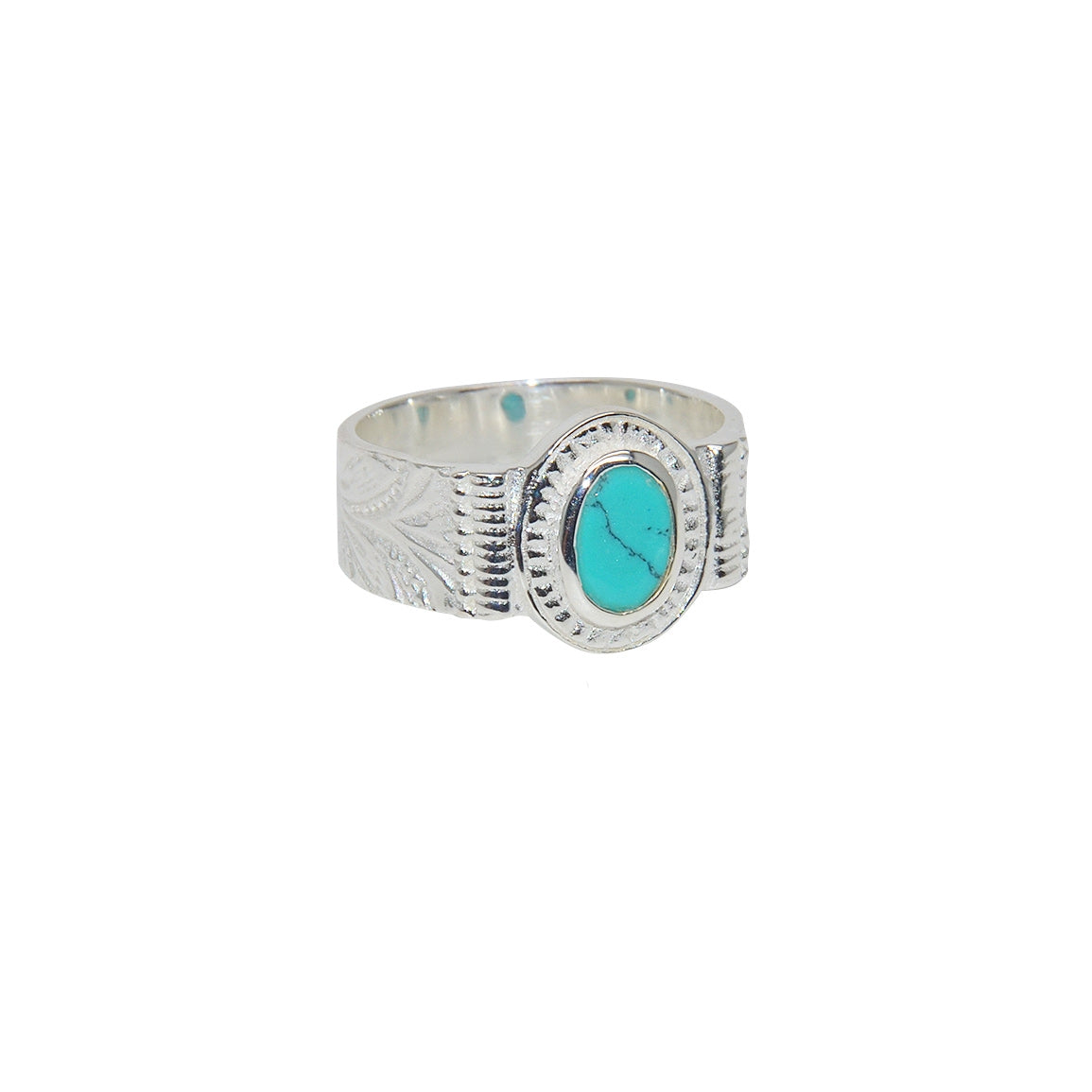 Bague motif fleurs turquoise en argent 925 - Bagues