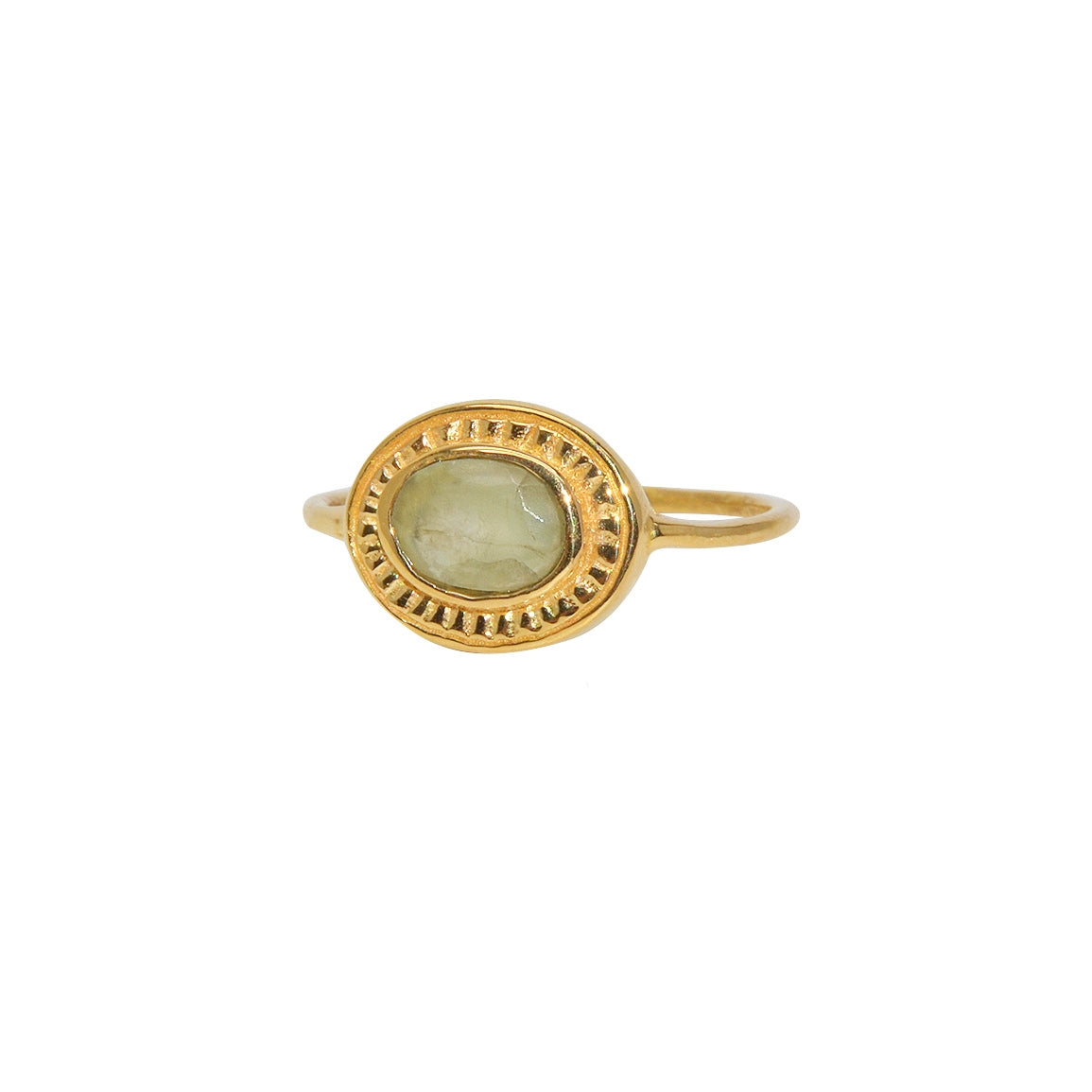 Bague dorée pierre ovale contour texturé