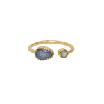 Bague dorée ouverte martelée pierre goutte - LABRADORITE /