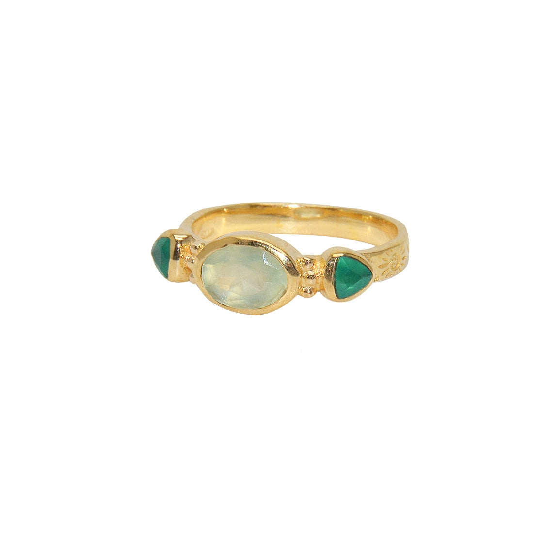 Bague dorée motifs fleurs et pierres - 50 / PREHNITE - ONYX