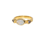 Bague dorée motifs fleurs et pierres - 50 / PIERRE DE LUNE -
