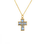Collier doré pendentif croix pierres carrées - LABRADORITE