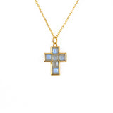 Collier doré pendentif croix pierres carrées - LABRADORITE