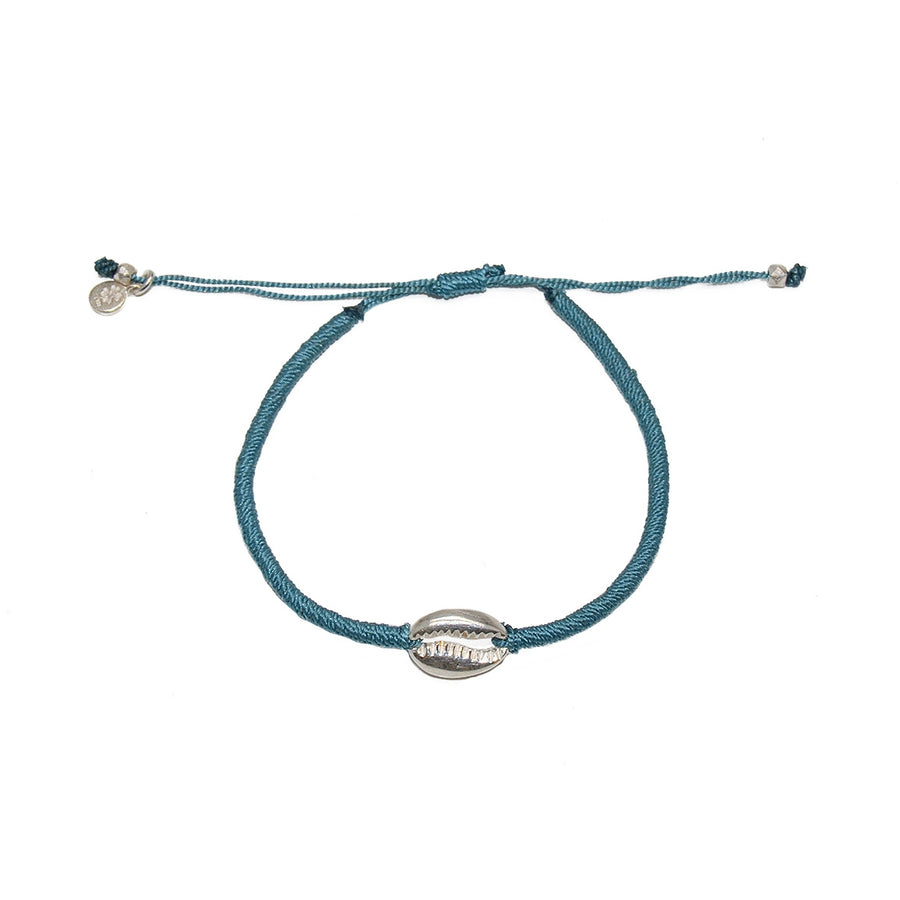 Bracelet cordon bleu jean et cauri argent 925