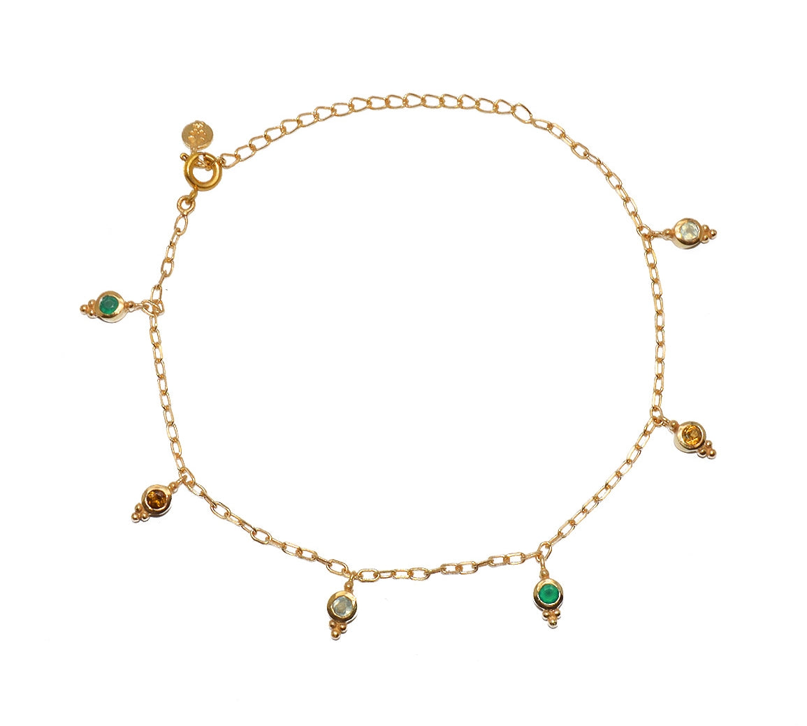Bracelet de cheville doré et pampilles pierres - PREHNITE -