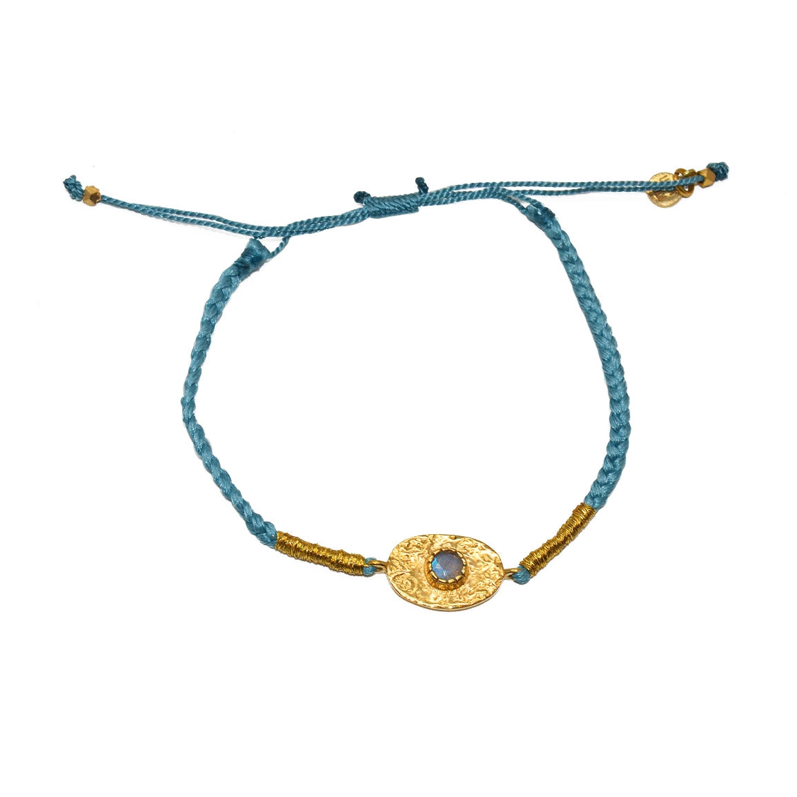 Bracelet bleu jean médaille martelée et labradorite