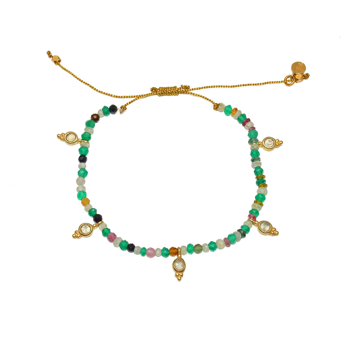 Bracelet cordon avec pierres et pampilles en pierre -