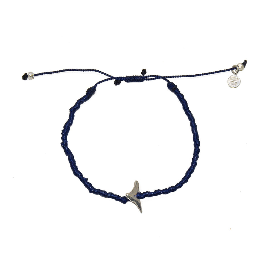 Bracelet tressé bleu marine dent de requin argent 925 - BLEU