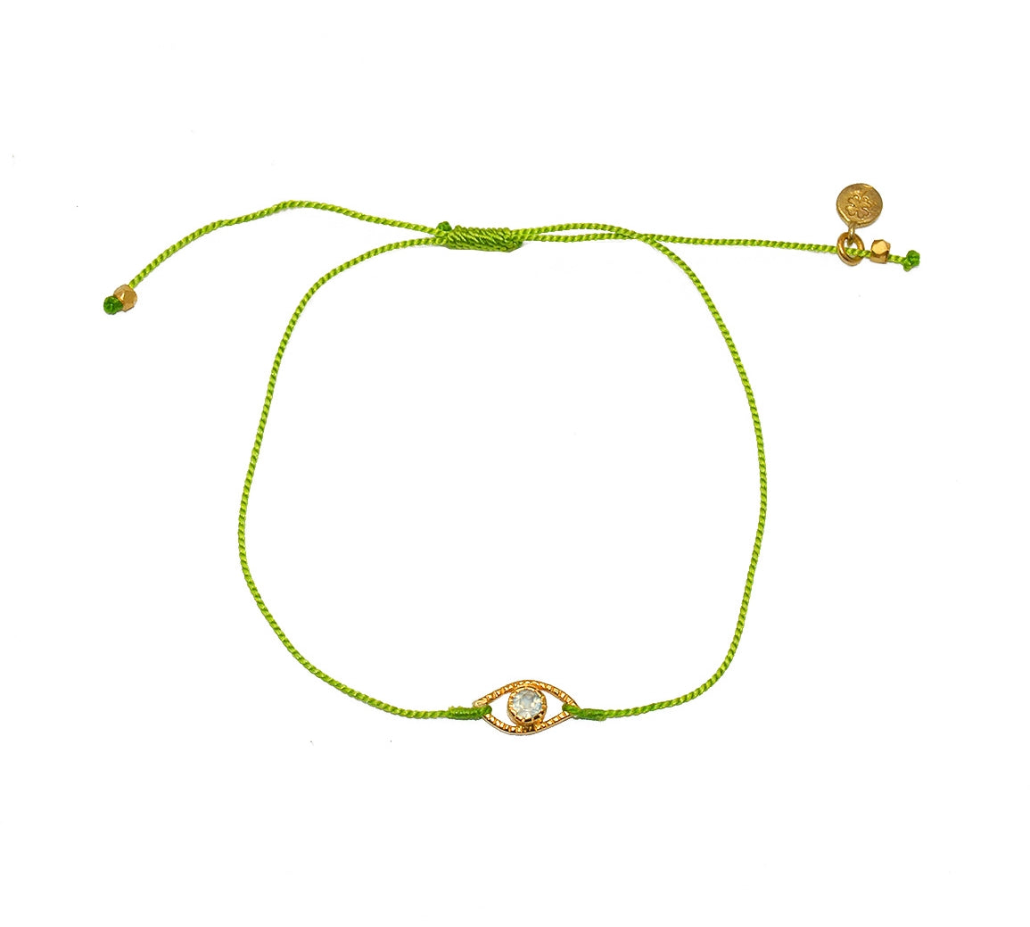 Bracelet cordon et oeil pierre - VERT & PREHNITE