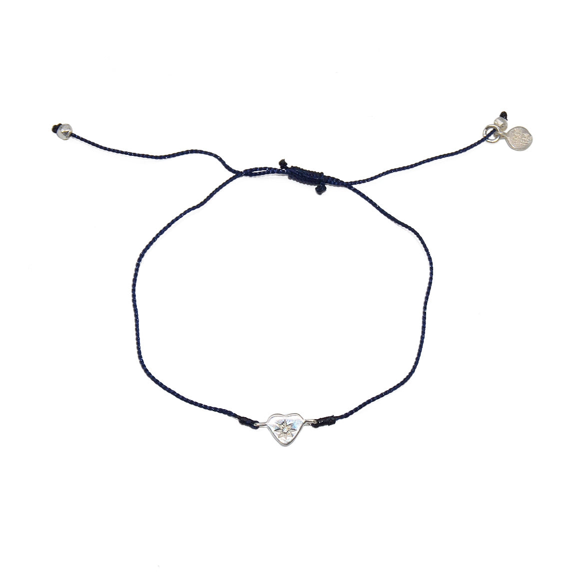 Bracelet fil fin coloré coeur argent 925 et zircon - BLEU