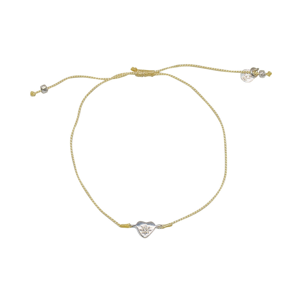 Bracelet fil fin coloré coeur argent 925 et zircon - BEIGE