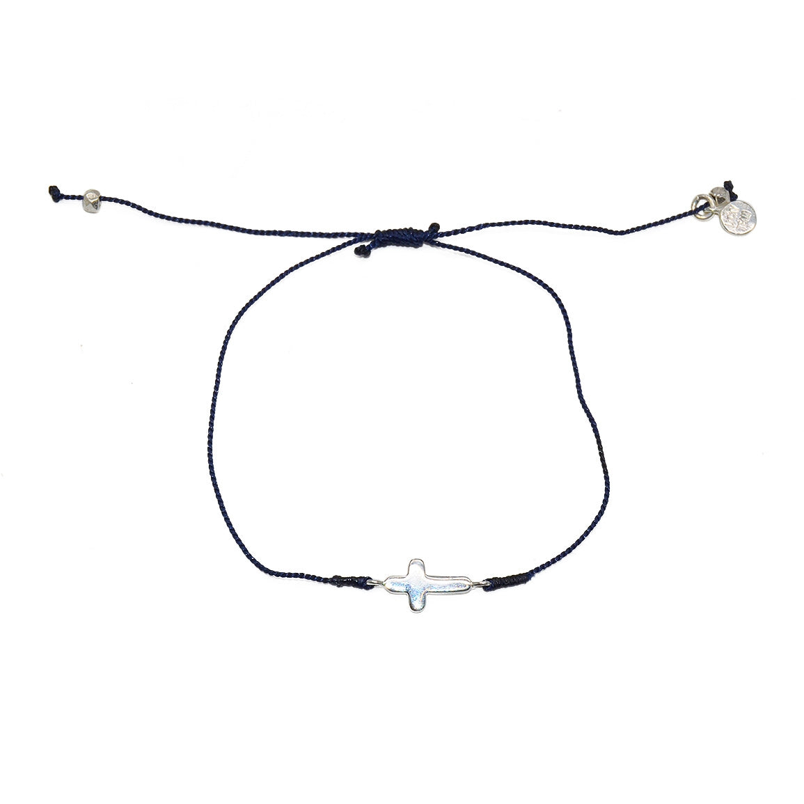 Bracelet tressé et croix argent 925 - BLEU MARINE