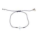 Bracelet tressé et croix argent 925 - BLEU MARINE