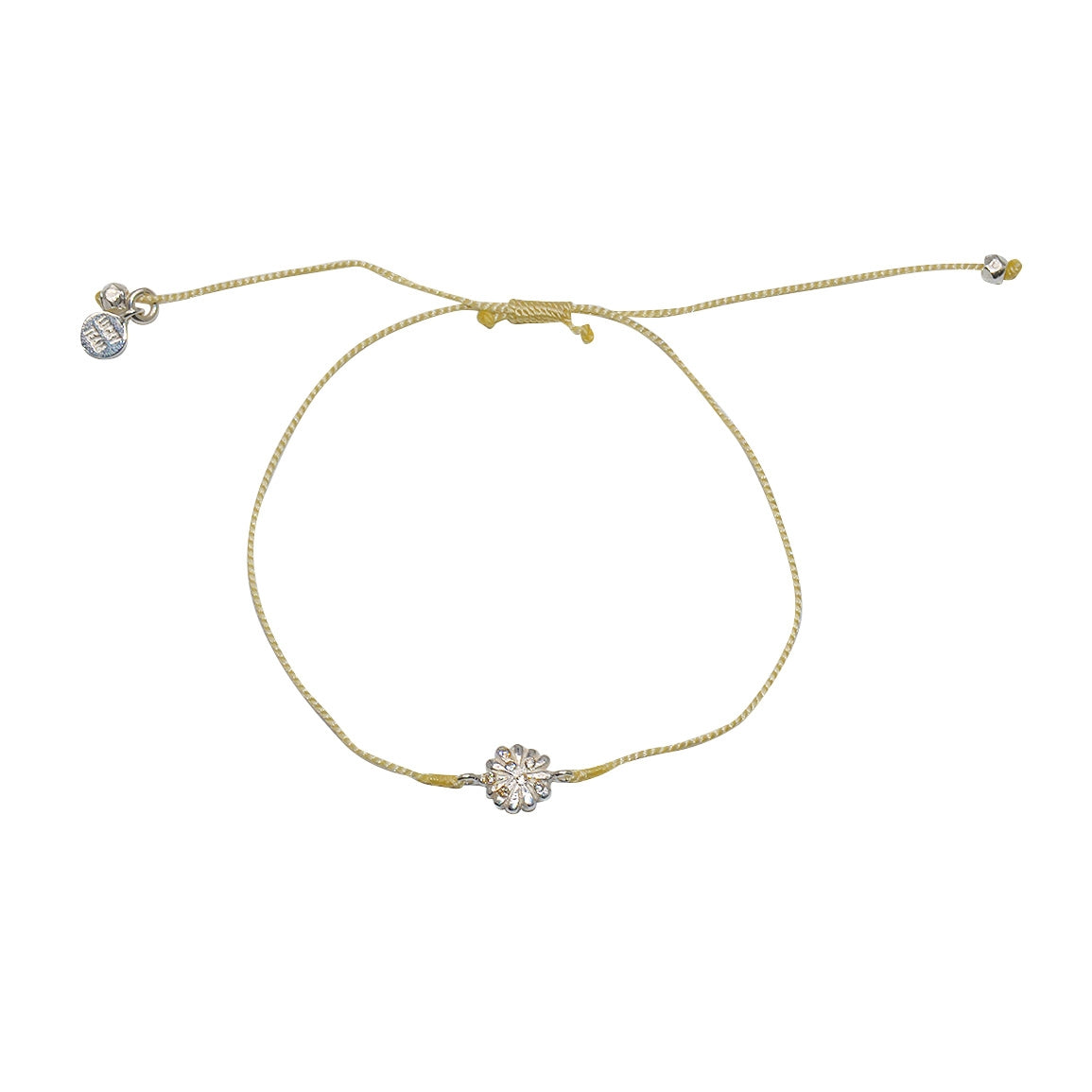 Bracelet tressé fleur argent 925 et zircons - BEIGE