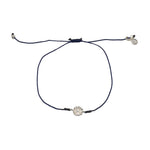 Bracelet tressé fleur argent 925 et zircons - BLEU MARINE