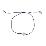 Bracelet tressé fleur argent 925 et zircons - BLEU MARINE
