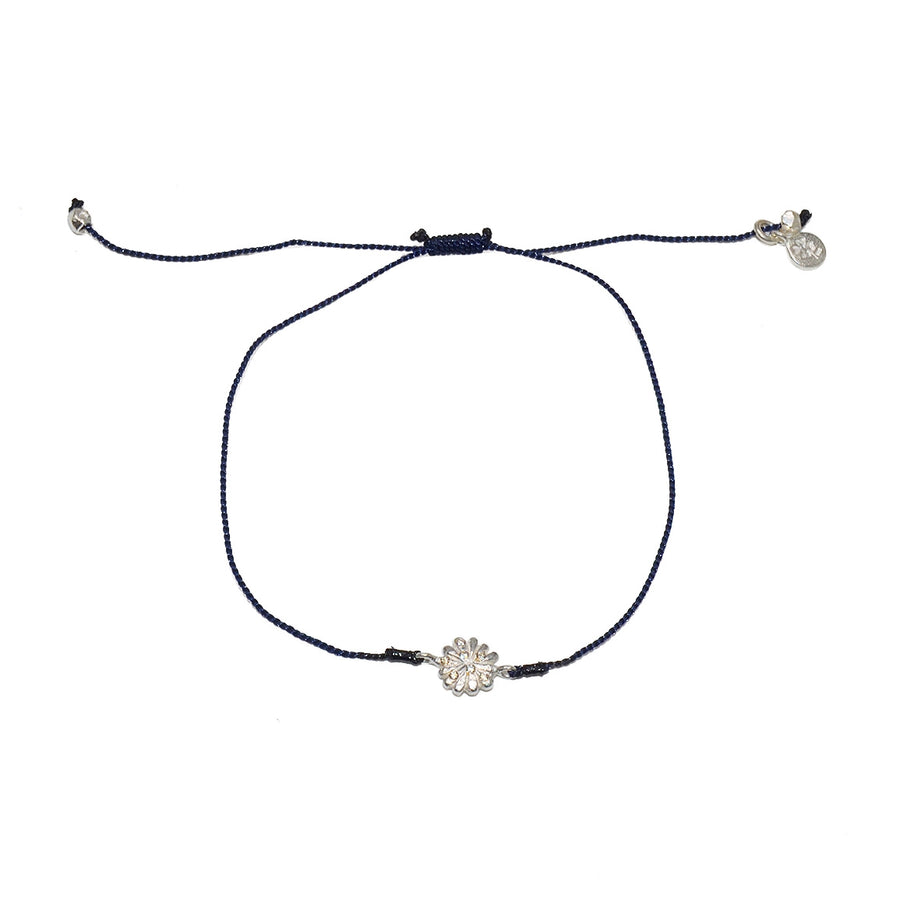 Bracelet tressé fleur argent 925 et zircons - BLEU MARINE