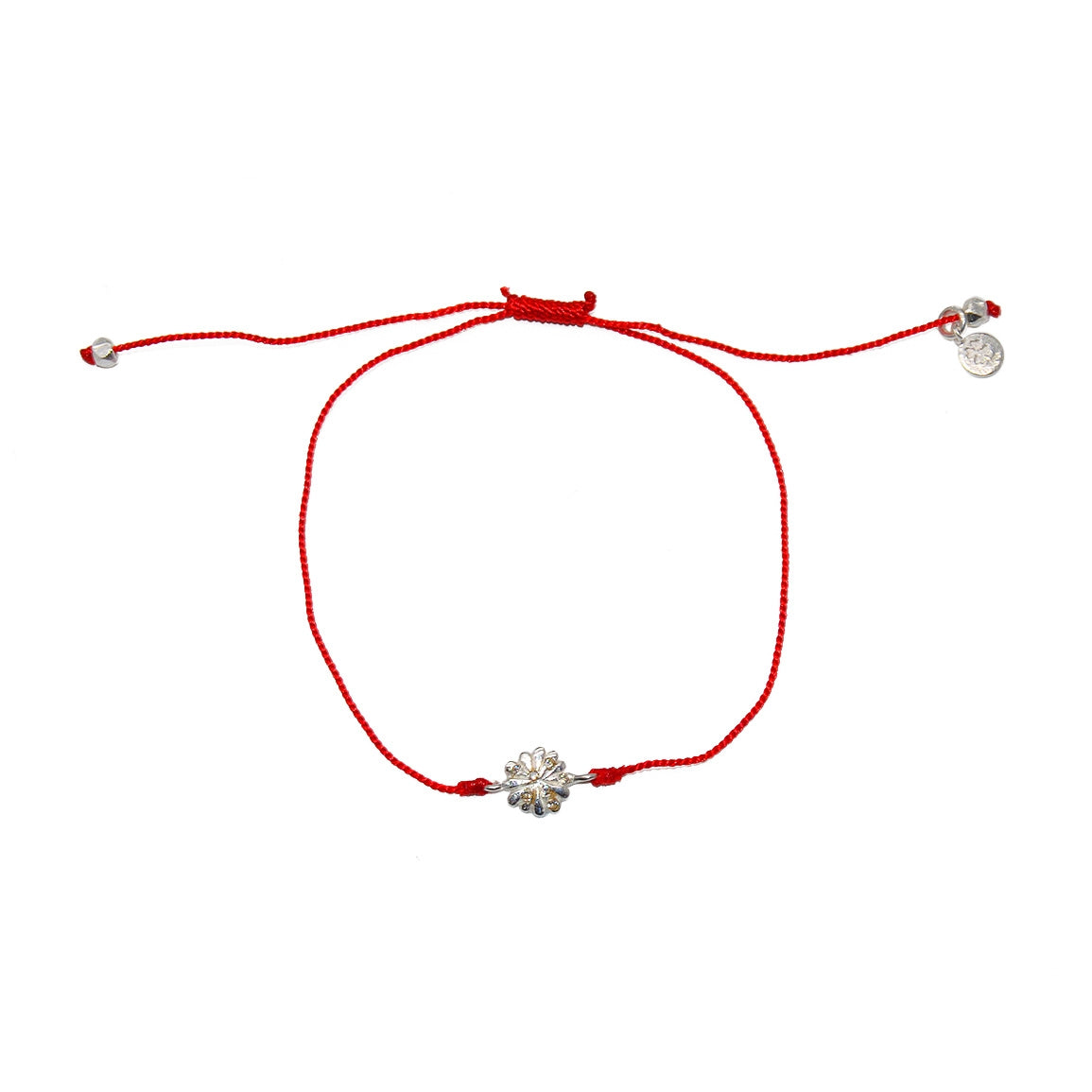 Bracelet tressé fleur argent 925 et zircons - ROUGE