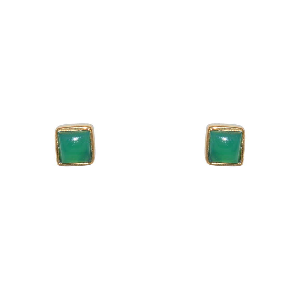 Boucles dorées et pierre carrée - ONYX VERTE