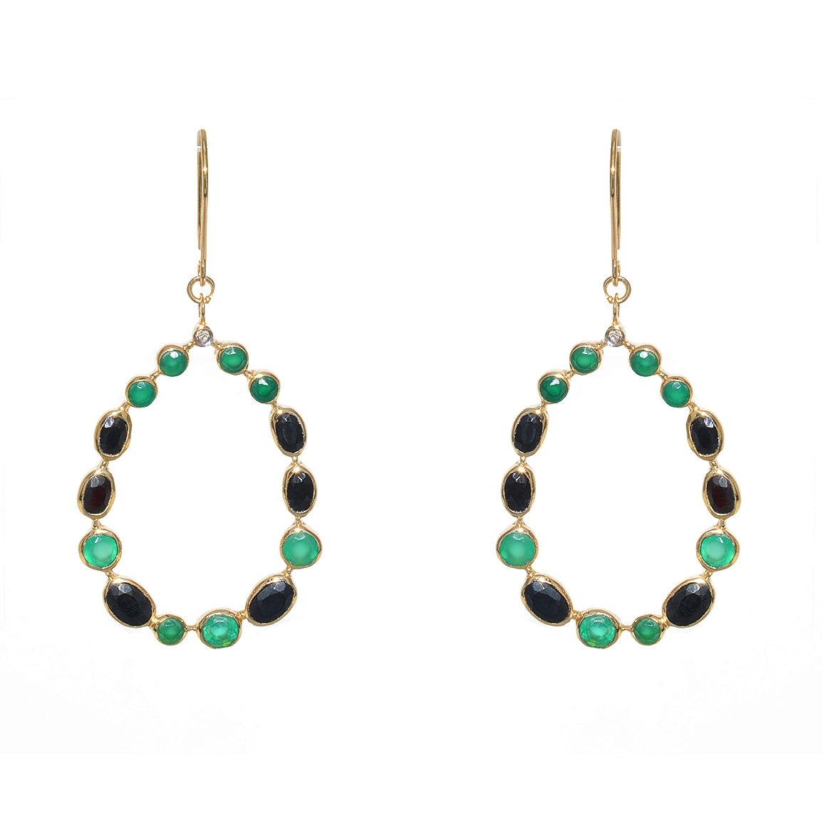 Boucles dorées gipsy multi pierres - ONYX VERTE & ONYX NOIRE