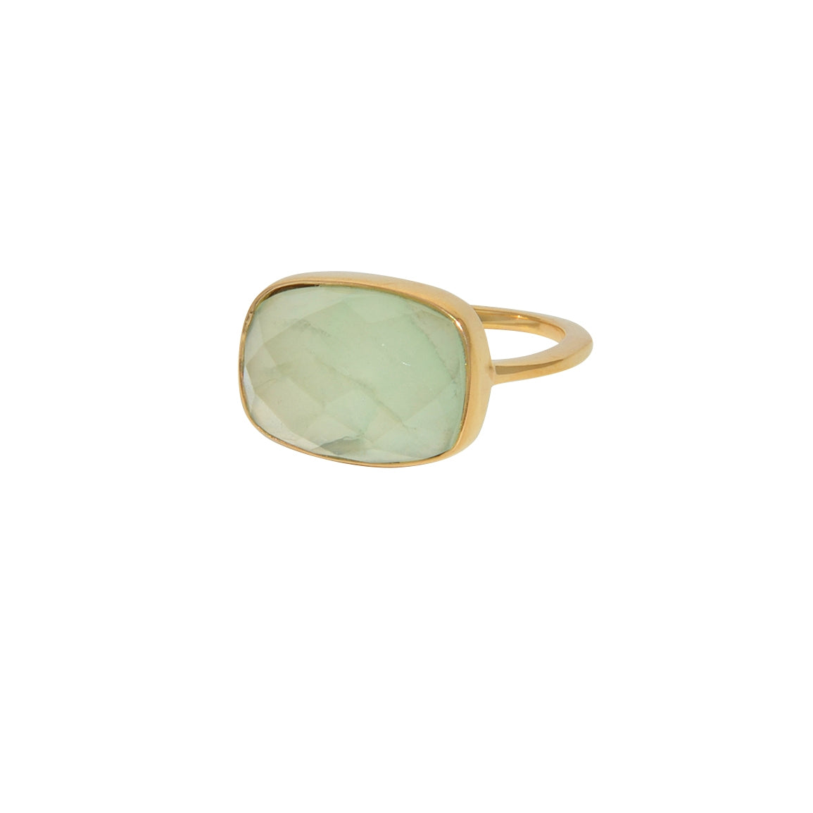 Bague dorée et pierre rectangulaire facettée - 50 / PREHNITE