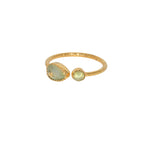 Bague dorée ouverte martelée pierre goutte - PREHNITE / 50