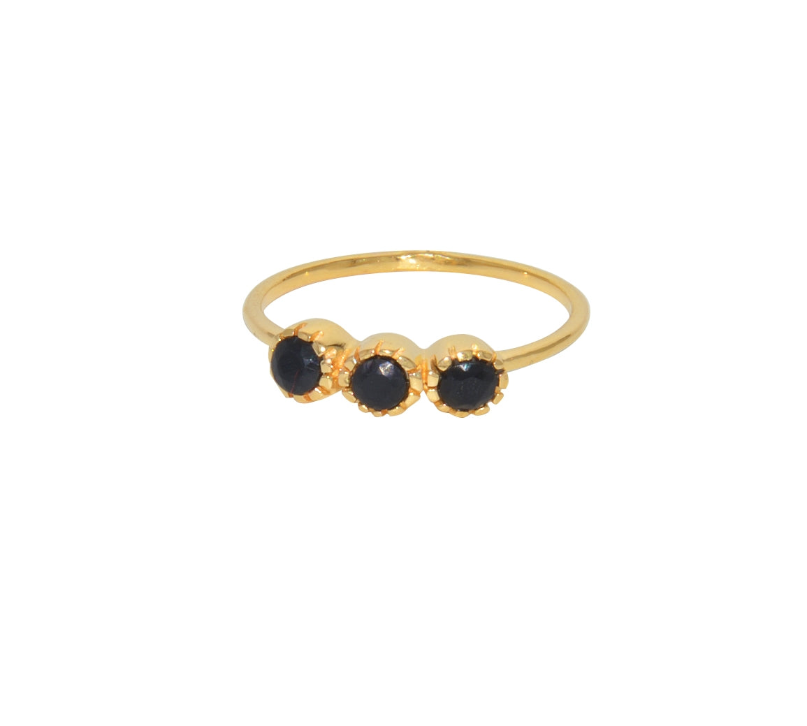 Bague dorée trilogie de pierres - 50 / ONYX NOIRE