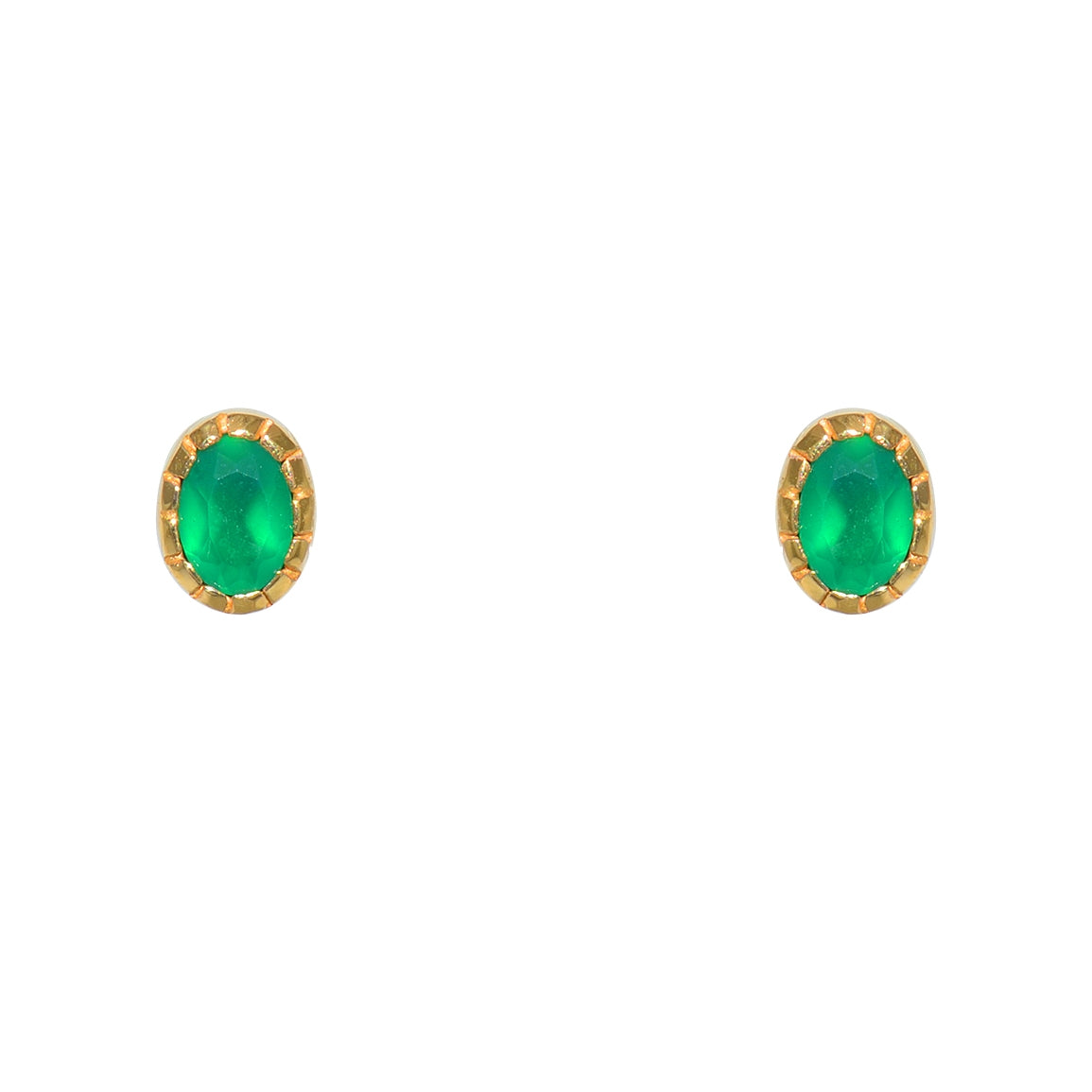 Boucles dorées et pierre ovale - ONYX VERTE