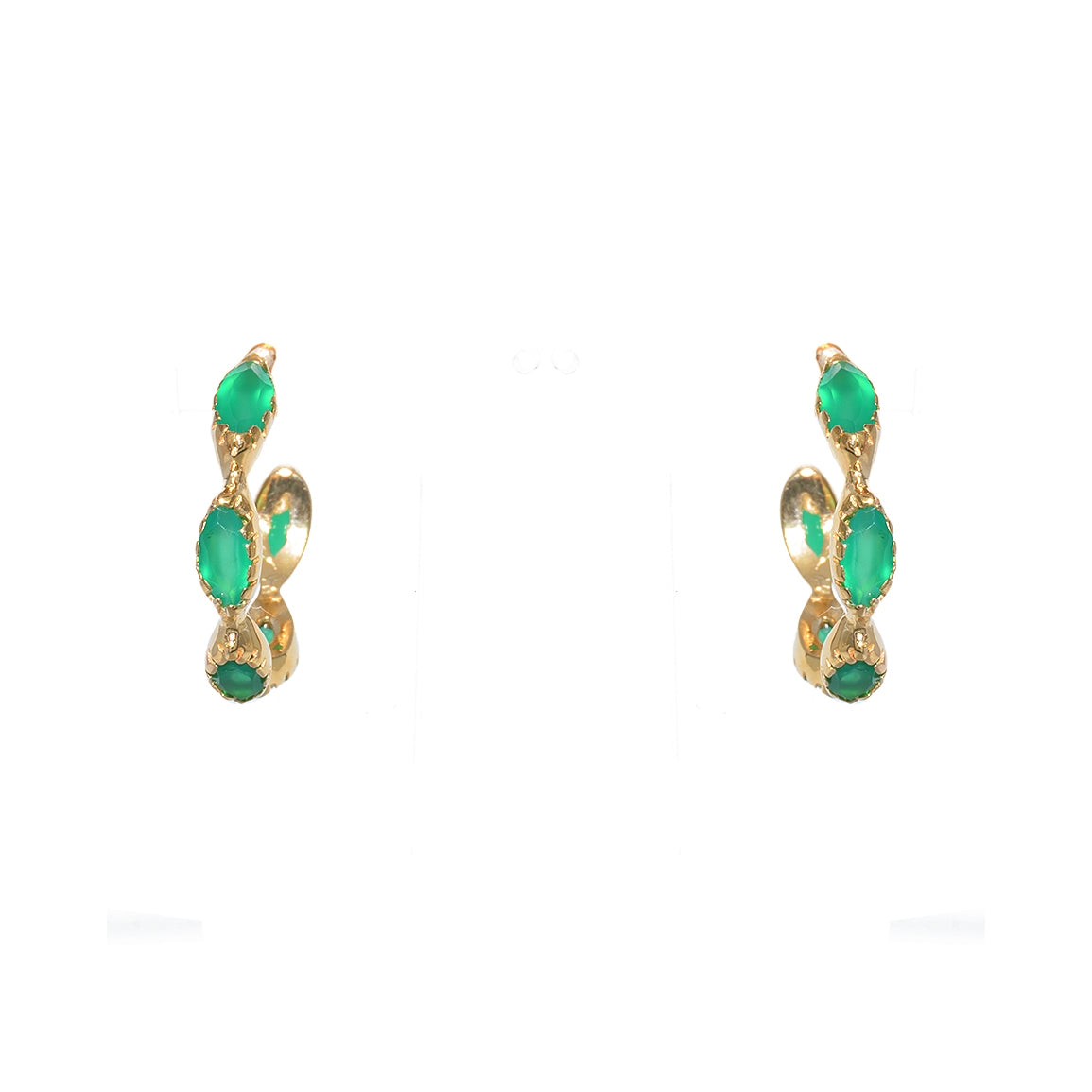 Créoles dorées et pierres naturelles - ONYX VERTE - Boucles