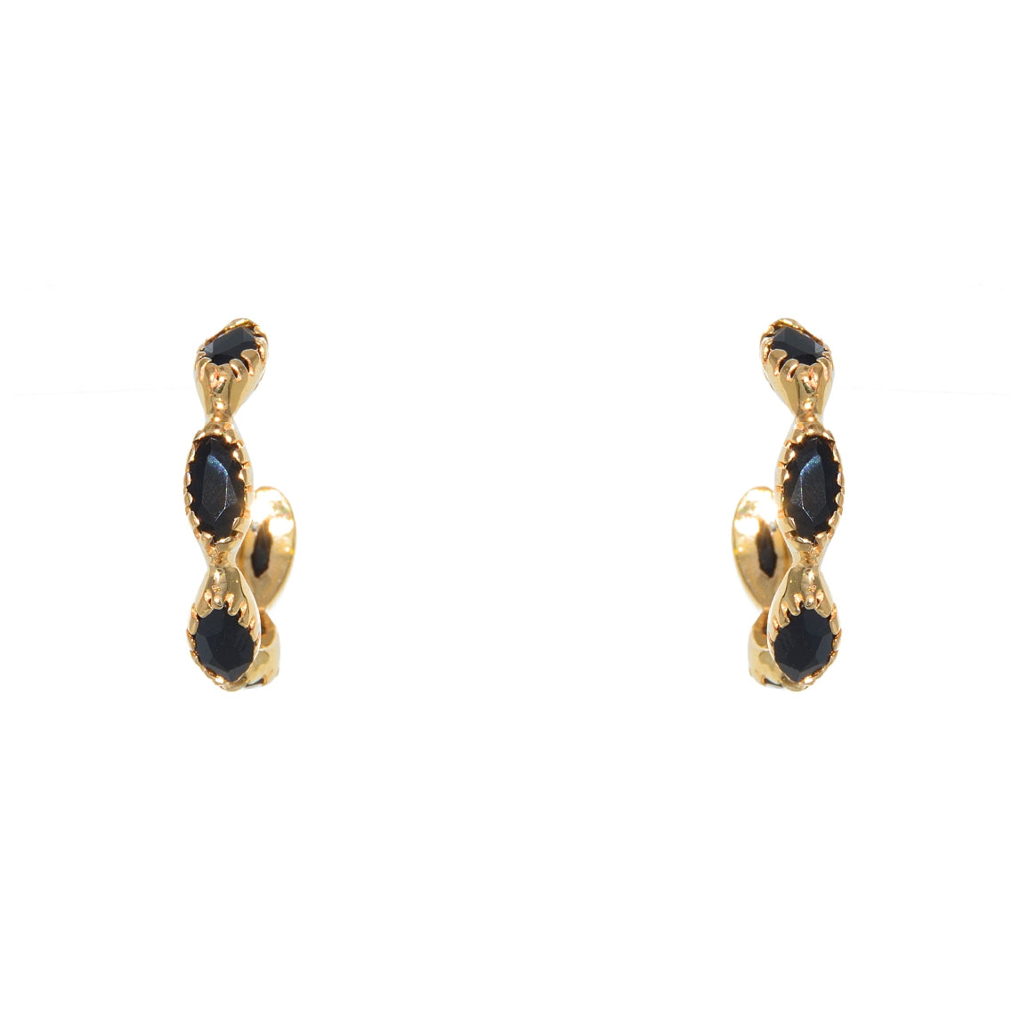 Créoles dorées et pierres naturelles - ONYX NOIRE - Boucles