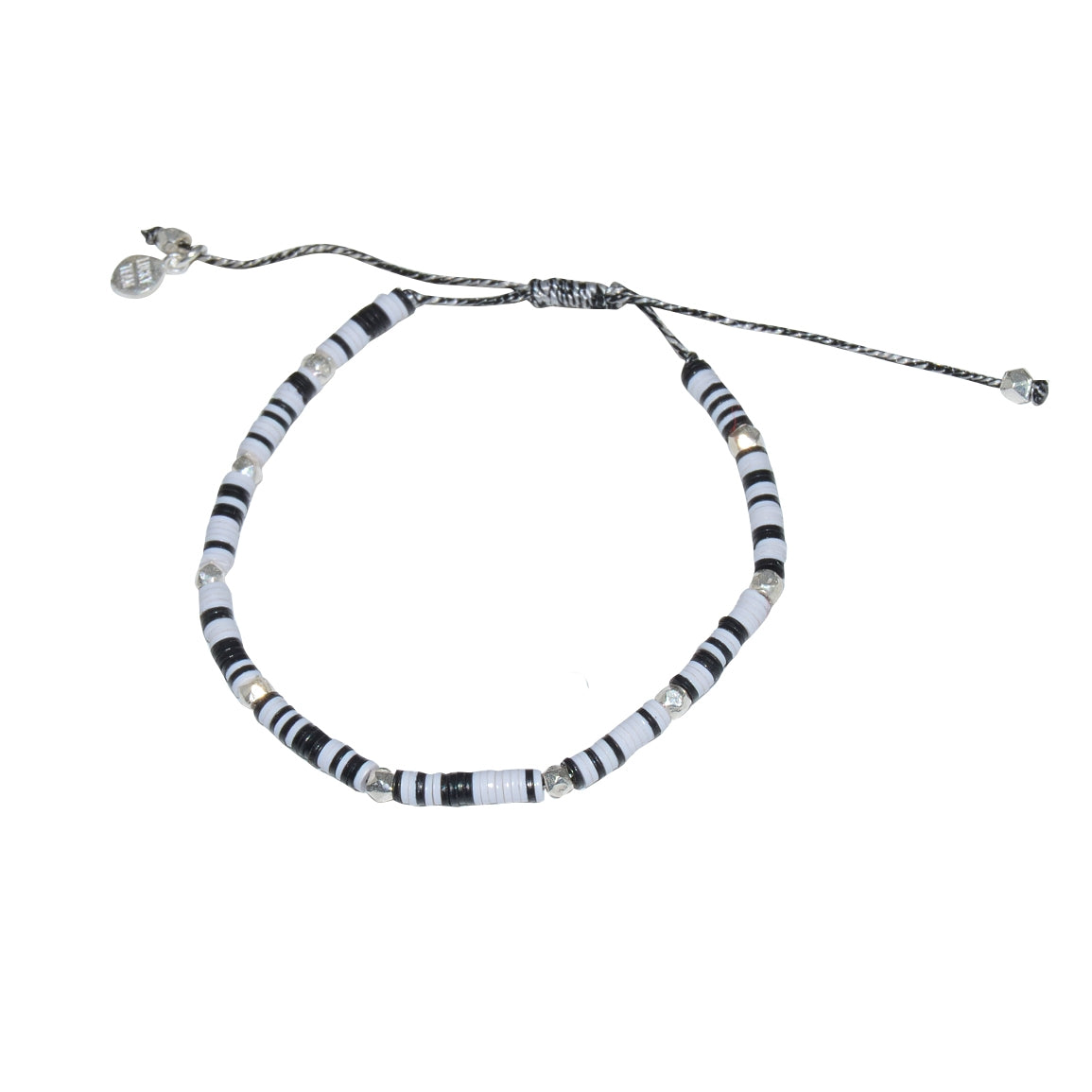 Bracelet vinyle noir blanc et perles argent 925