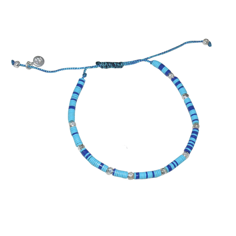 Bracelet vinyle bleu et perles argent 925