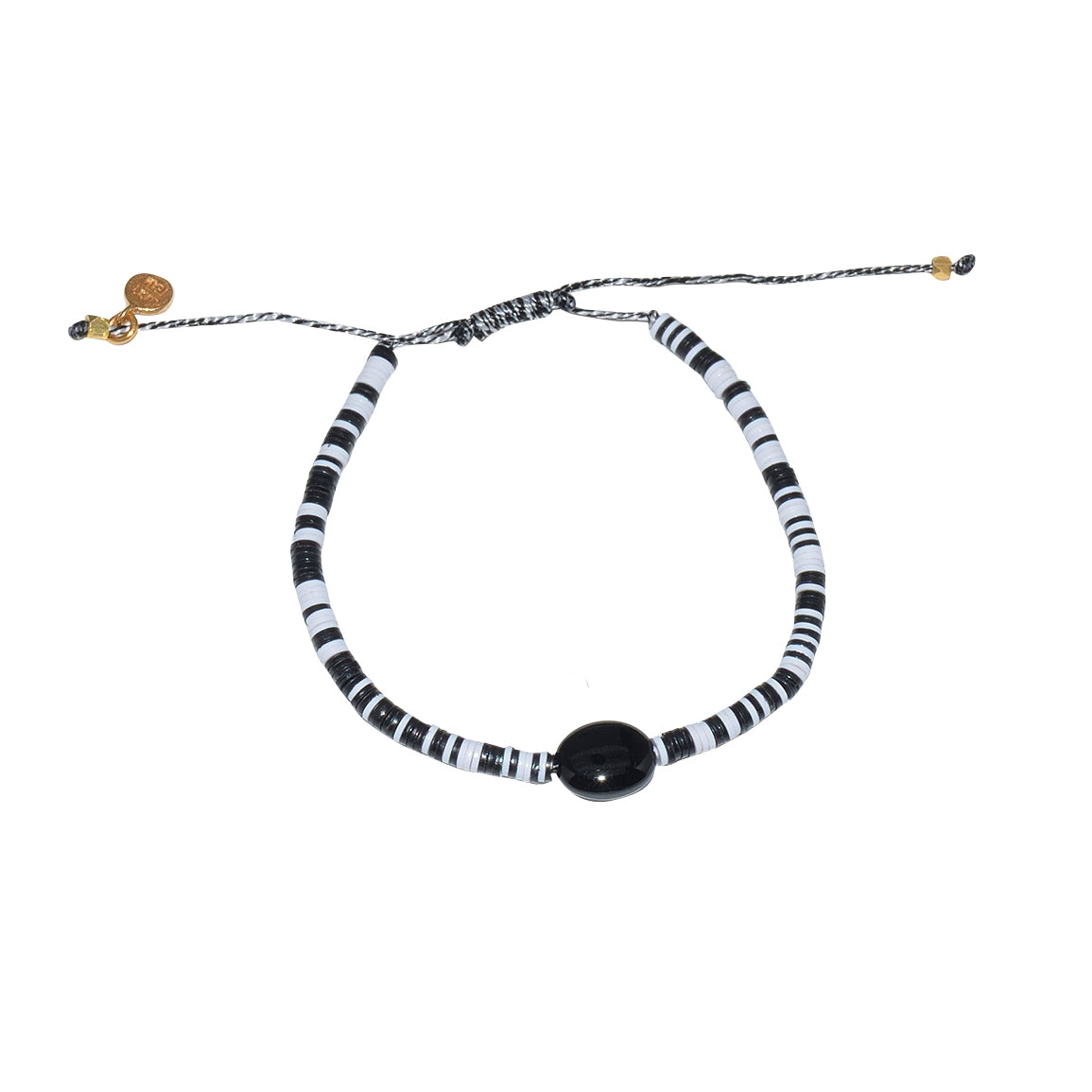 Bracelet vinyle noir blanc et onyx noire