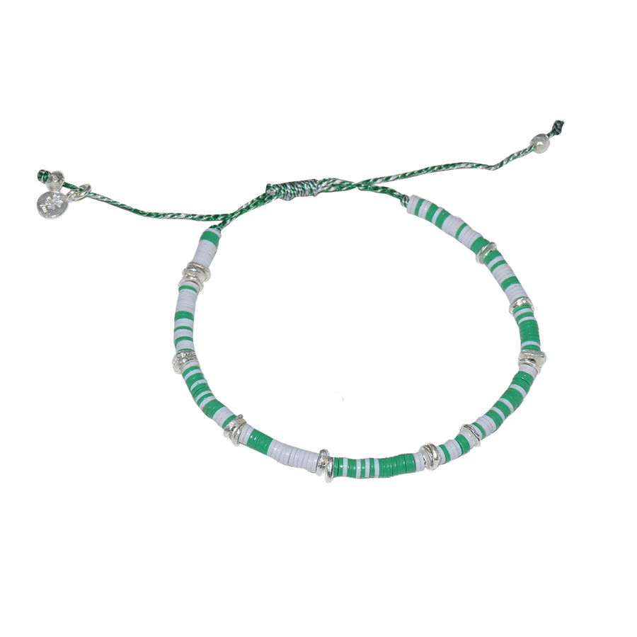 Bracelet vinyle vert blanc et disques argent 925