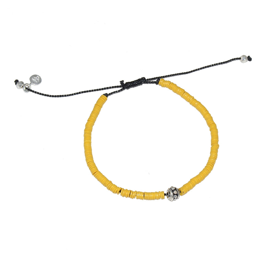 Bracelet vinyle jaune et perle argent 925 oxydée