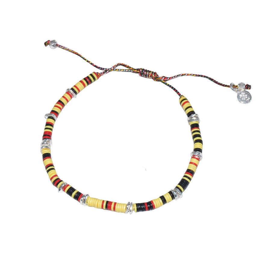 Bracelet vinyle multicolore et perles argent 925