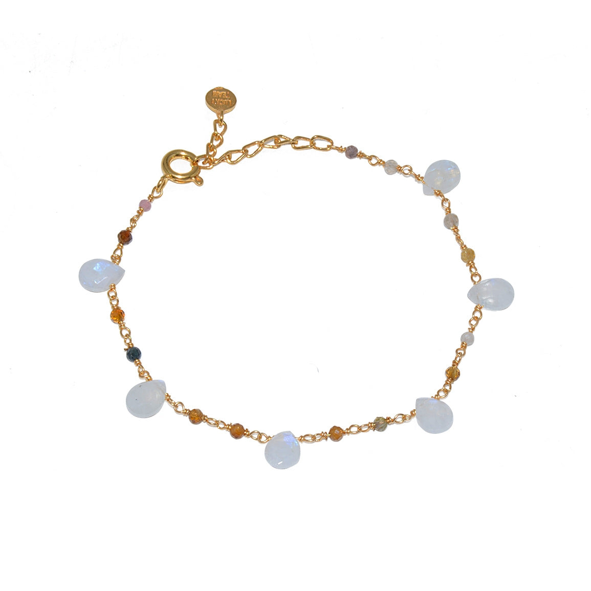 Bracelet doré gouttes pierres - PIERRE DE LUNE & TOURMALINE