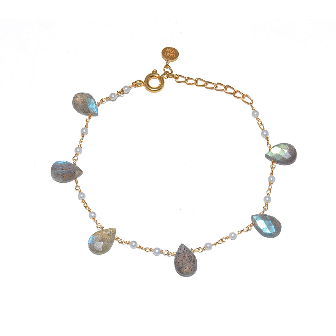 Bracelet doré gouttes pierres - LABRADORITE & PERLE