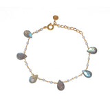 Bracelet doré gouttes pierres - LABRADORITE & PERLE
