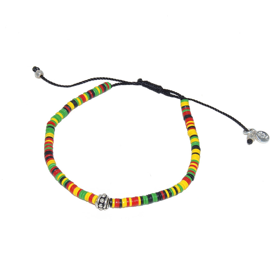 Bracelet vinyle multicolore et perle bohà¨me argent 925